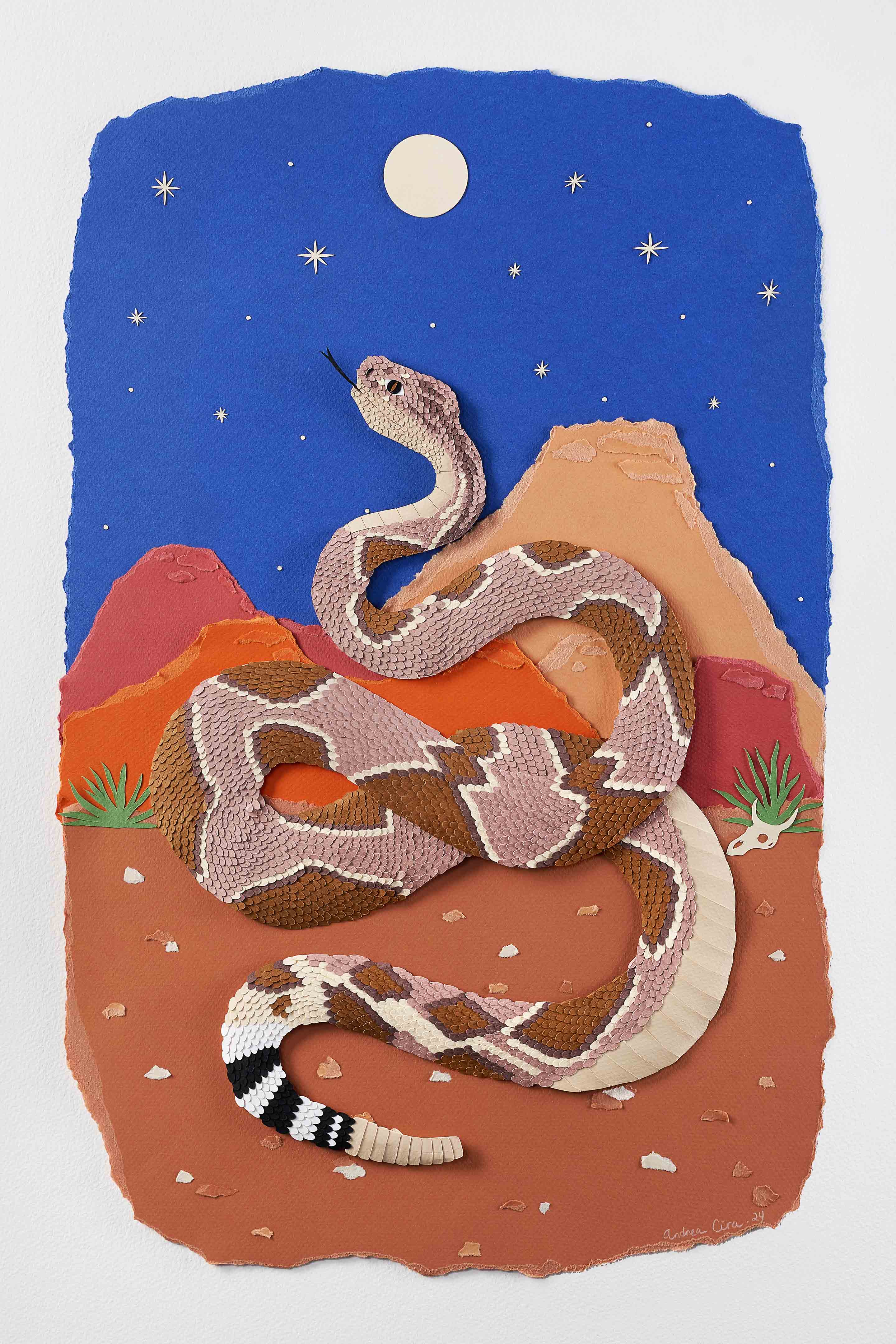 「The Lizard’s Waltz｜トカゲと植物｜A3 額装アートプリント」 Paper Rattlesnake by Andrea Cira – Little Van Gogh's