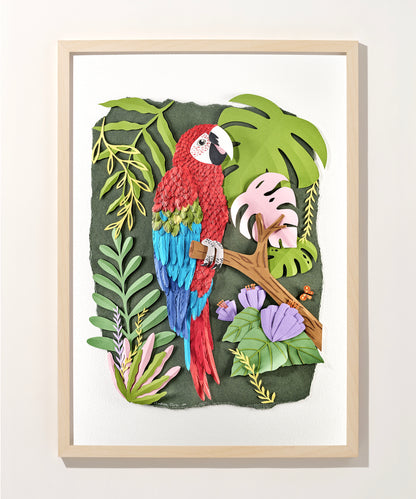 Paper Red Macaw Original Artwork by Andrea Cira