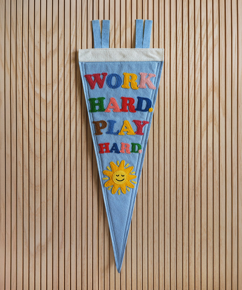 Work Hard Play Hard Felt Pennant  by LVG Studio