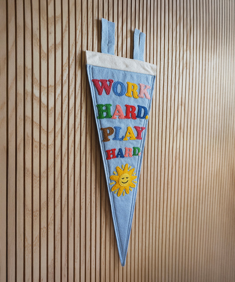 Work Hard Play Hard Felt Pennant  by LVG Studio